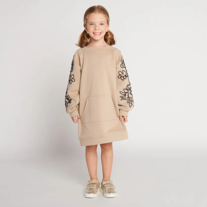 Sweatjurk in fleece met cording op de mouwen voor meisjes