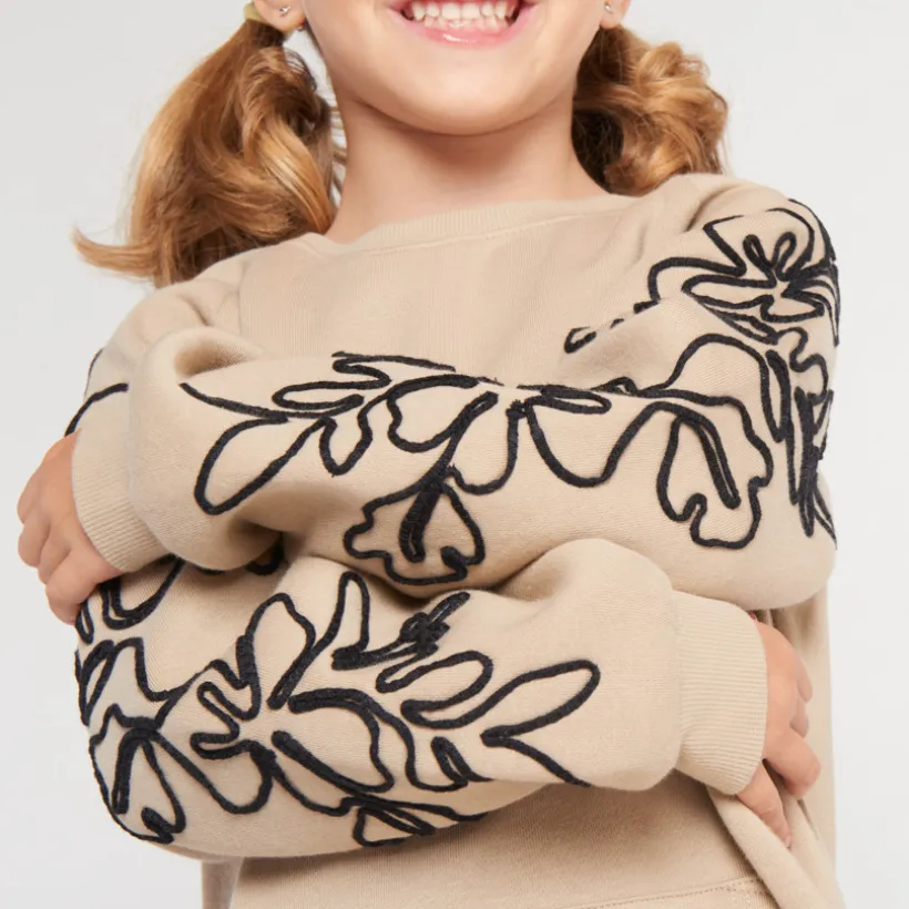 Sweatjurk in fleece met cording op de mouwen voor meisjes