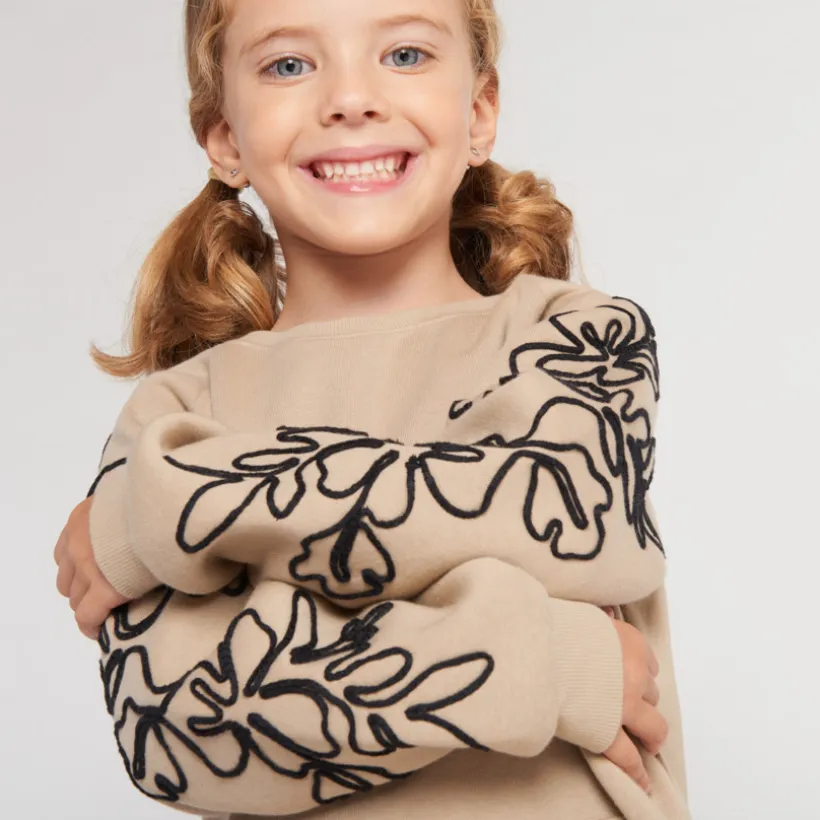 Sweatjurk in fleece met cording op de mouwen voor meisjes