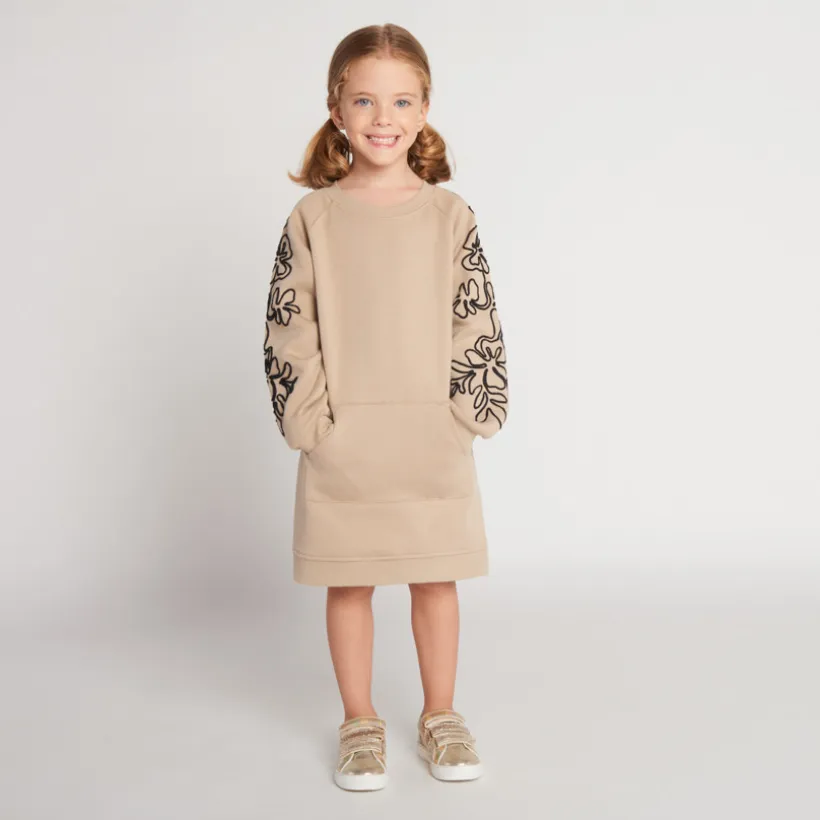 Sweatjurk in fleece met cording op de mouwen voor meisjes