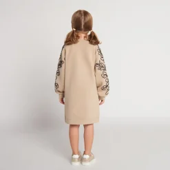 Sweatjurk in fleece met cording op de mouwen voor meisjes