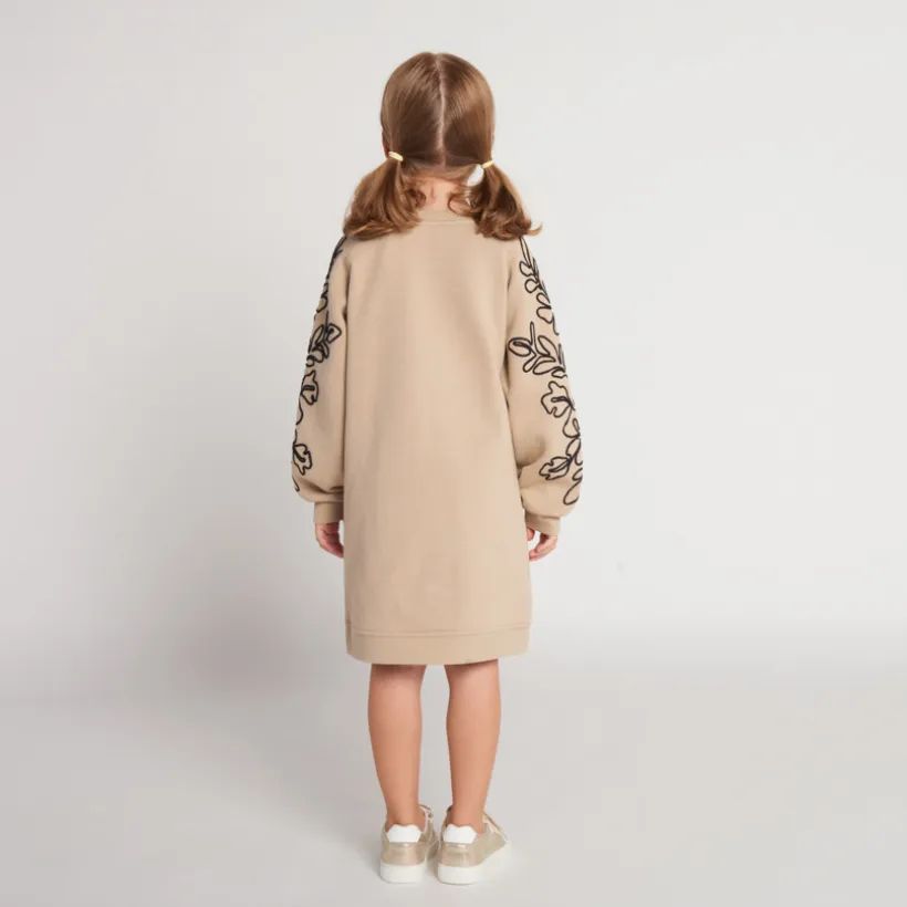 Sweatjurk in fleece met cording op de mouwen voor meisjes