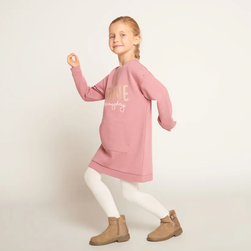 Sweatjurk met fleece en kangoeroezak meisjes