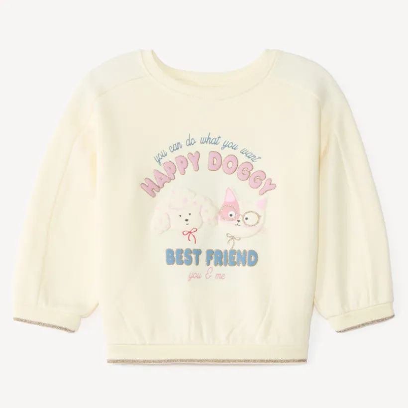 Sweat meisjes met oversized print van een hond en een kat