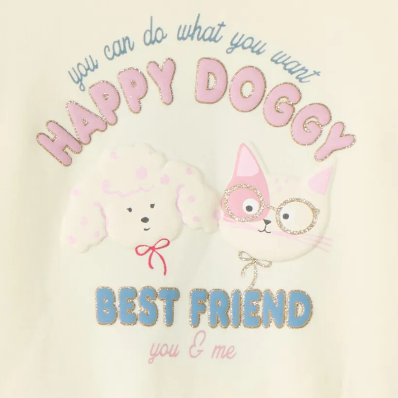 Sweat meisjes met oversized print van een hond en een kat