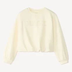 Sweat meisje van fleece met elastische onderkant en strass borduursel