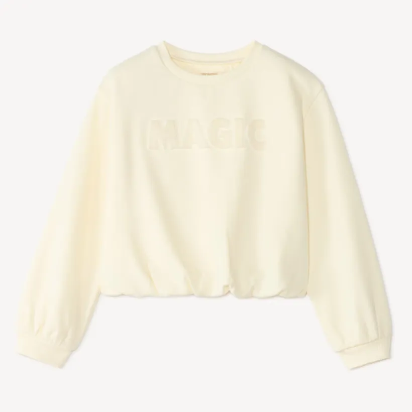 Sweat meisje van fleece met elastische onderkant en strass borduursel