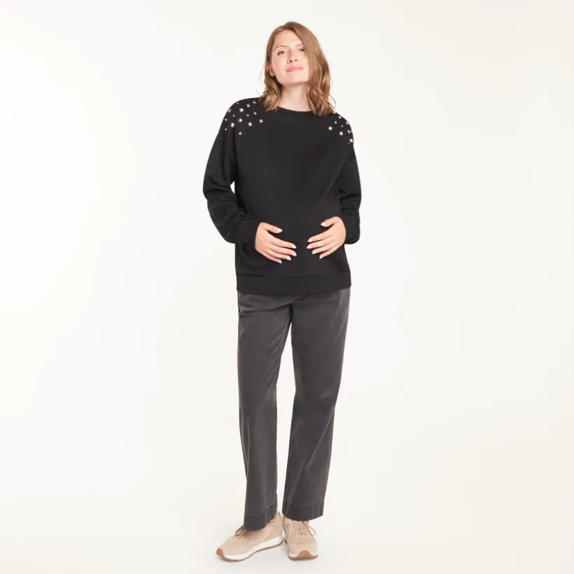 Sweat met zachte voering voor zwangerschap en borstvoeding met stijlvolle details