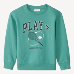 Sweatshirt fleece groen met tennisprint jongens