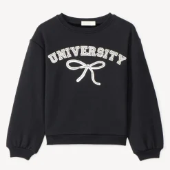 Sweatshirt fleece met fluweel, oversize model, University print, meisjes