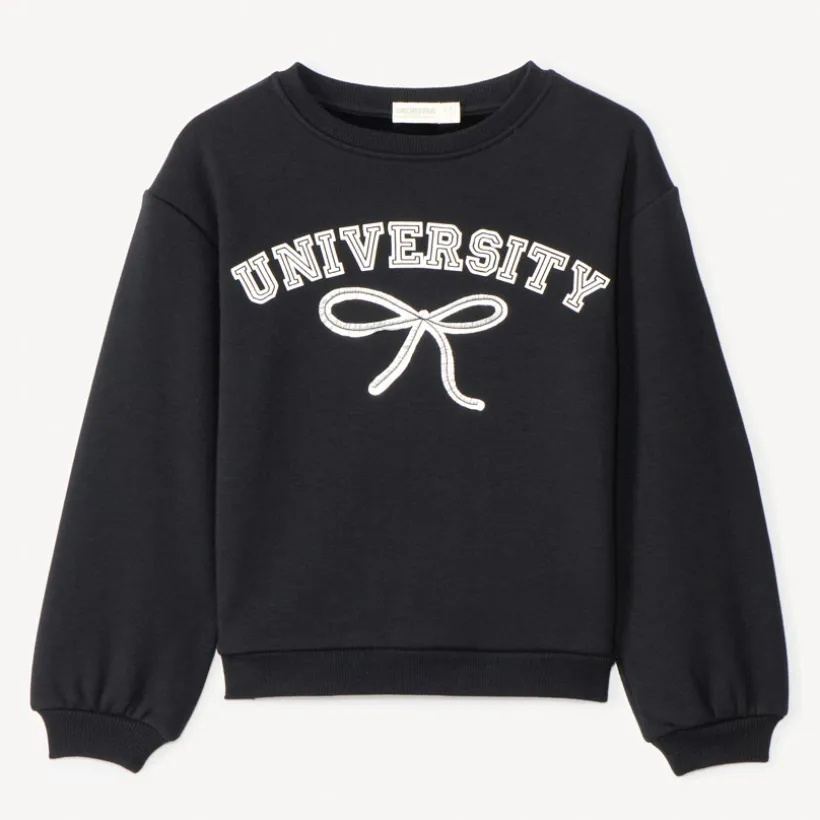 Sweatshirt fleece met fluweel, oversize model, University print, meisjes