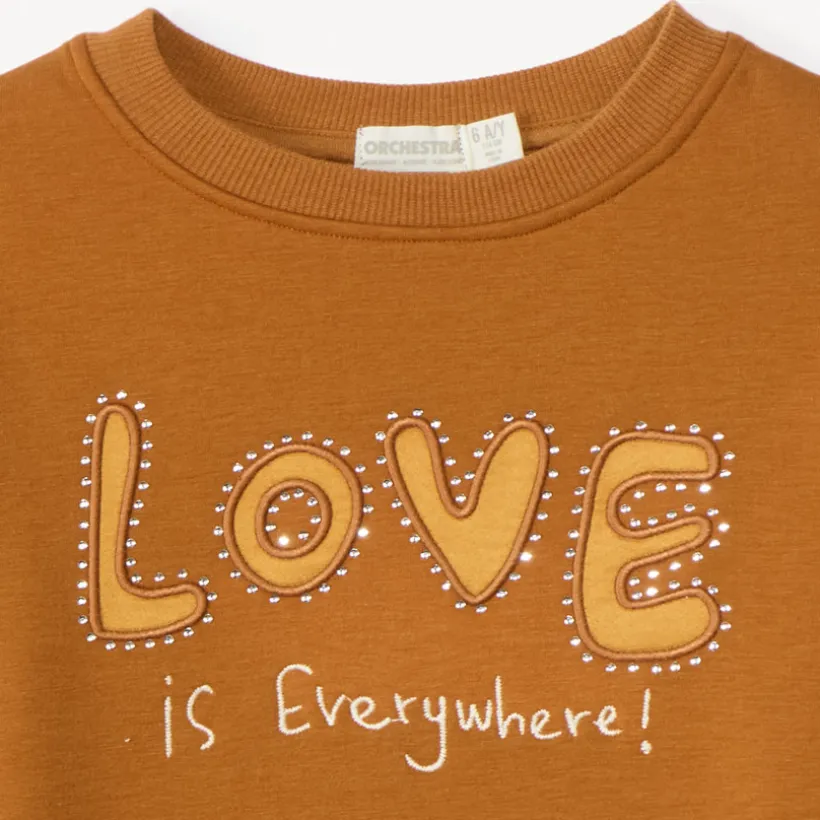 Sweatshirt fleece met fluweel, oversize, Love meisjes