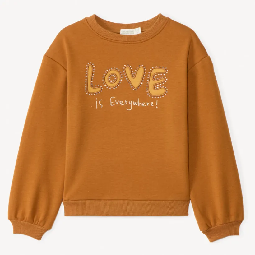 Sweatshirt fleece met fluweel, oversize, Love meisjes