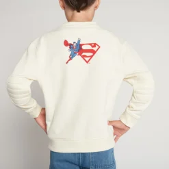 Sweatshirt fleece met lenticulaire Supermanprint, effen, jongens