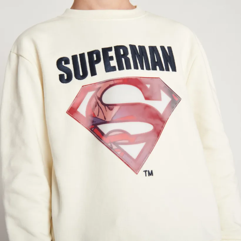 Sweatshirt fleece met lenticulaire Supermanprint, effen, jongens