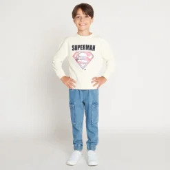 Sweatshirt fleece met lenticulaire Supermanprint, effen, jongens