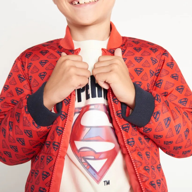 Sweatshirt fleece met lenticulaire Supermanprint, effen, jongens