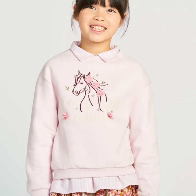 Sweatshirt fleece oversized met paardenmotief meisjes