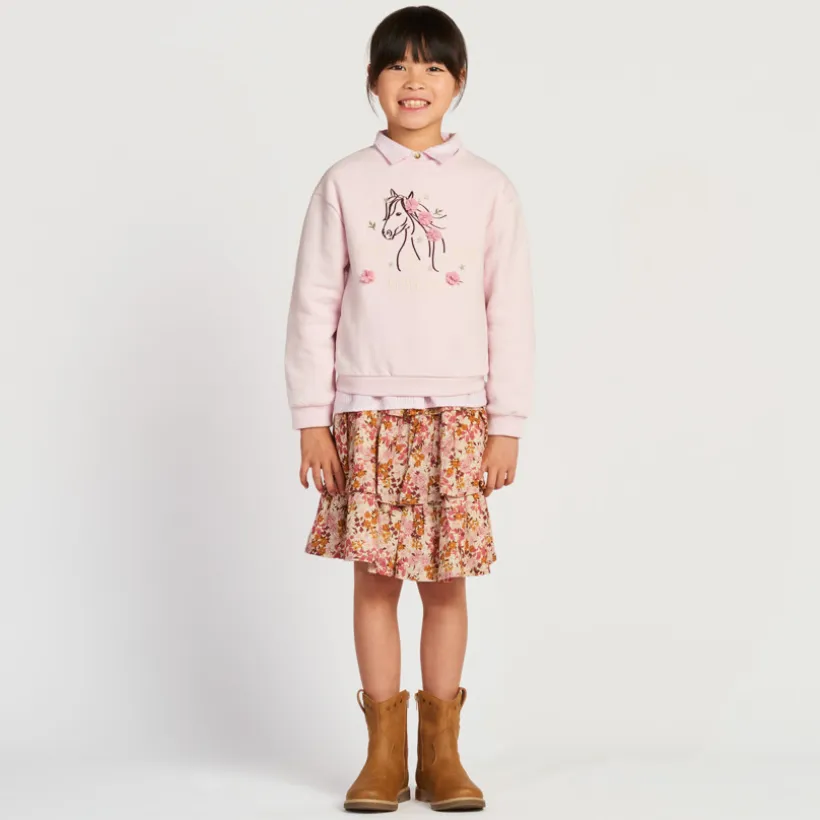 Sweatshirt fleece oversized met paardenmotief meisjes