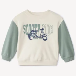 Sweatshirt fleece oversize tweekleurig met scooterprint voor babyjongens