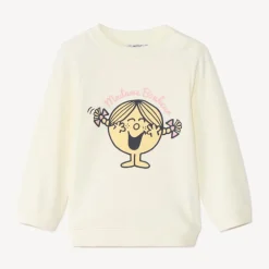 Sweatshirt in effen écru met fantasieprint Monsieur Madame meisjes