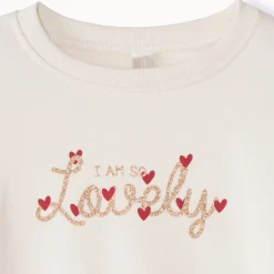 Sweatshirt in effen fleece met Love print voor babymeisje