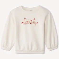 Sweatshirt in effen fleece met Love print voor babymeisje