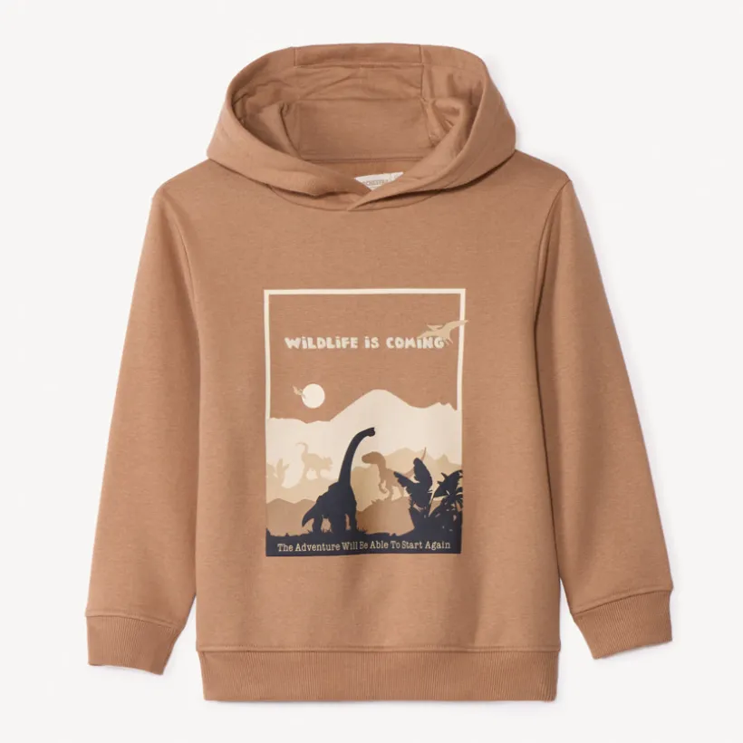 Sweatshirt in effen fleece met groot fantasieprint en puff print jongens