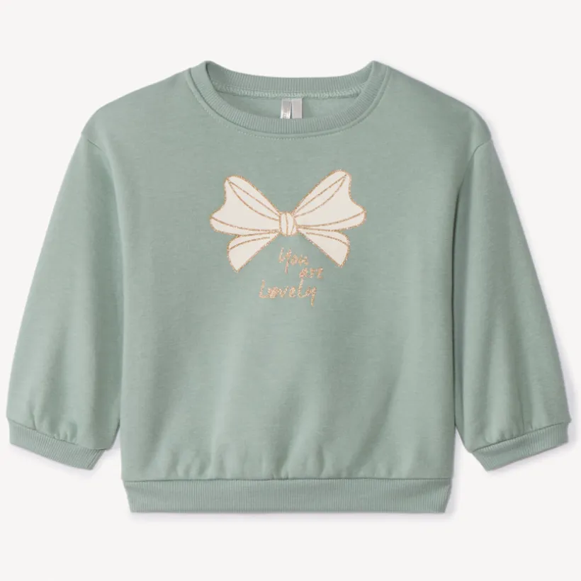 Sweatshirt in effen fleece met Love print voor babymeisje