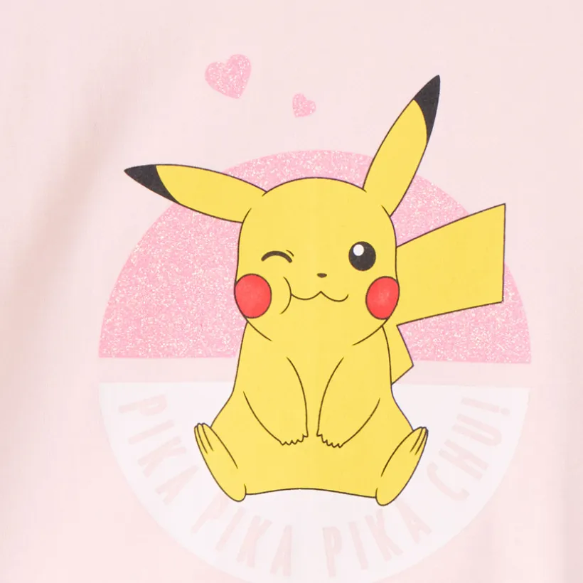 Sweatshirt in effen lichtroze fleece met Pikachu Pokémon-print meisjes