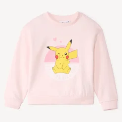 Sweatshirt in effen lichtroze fleece met Pikachu Pokémon-print meisjes