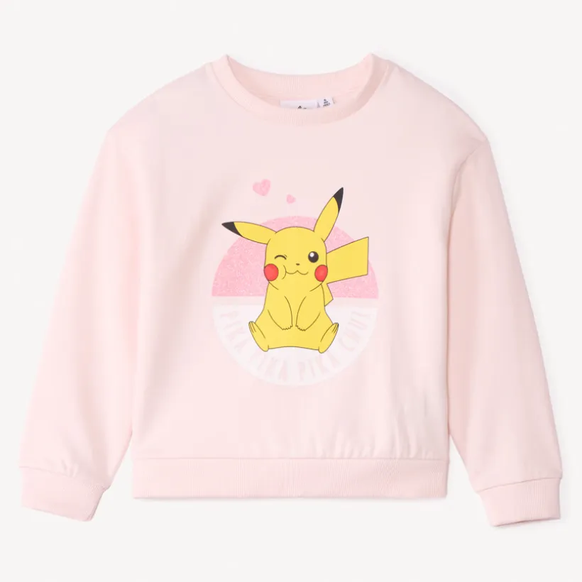 Sweatshirt in effen lichtroze fleece met Pikachu Pokémon-print meisjes