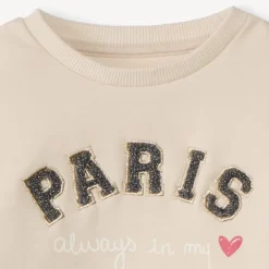 Sweatshirt in fleece effen beige met glitterborduursel meisjes