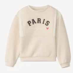 Sweatshirt in fleece effen beige met glitterborduursel meisjes