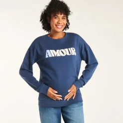 Sweatshirt in fleece met Amour print voor dames