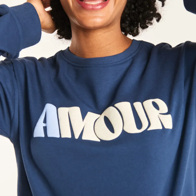 Sweatshirt in fleece met Amour print voor dames
