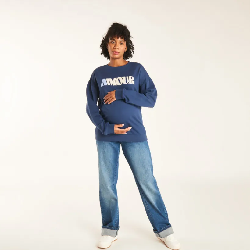 Sweatshirt in fleece met Amour print voor dames