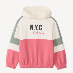 Sweatshirt in fleece met colourblockkap meisjes