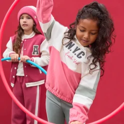 Sweatshirt in fleece met colourblockkap meisjes