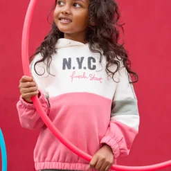 Sweatshirt in fleece met colourblockkap meisjes