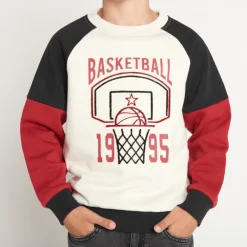 Sweatshirt in fleece met colour block effect en basketbalpatroon jongens