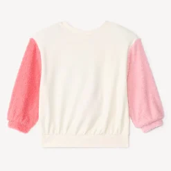 Sweatshirt in fleece met colourblock en sherpa mouwen voor babymeisje