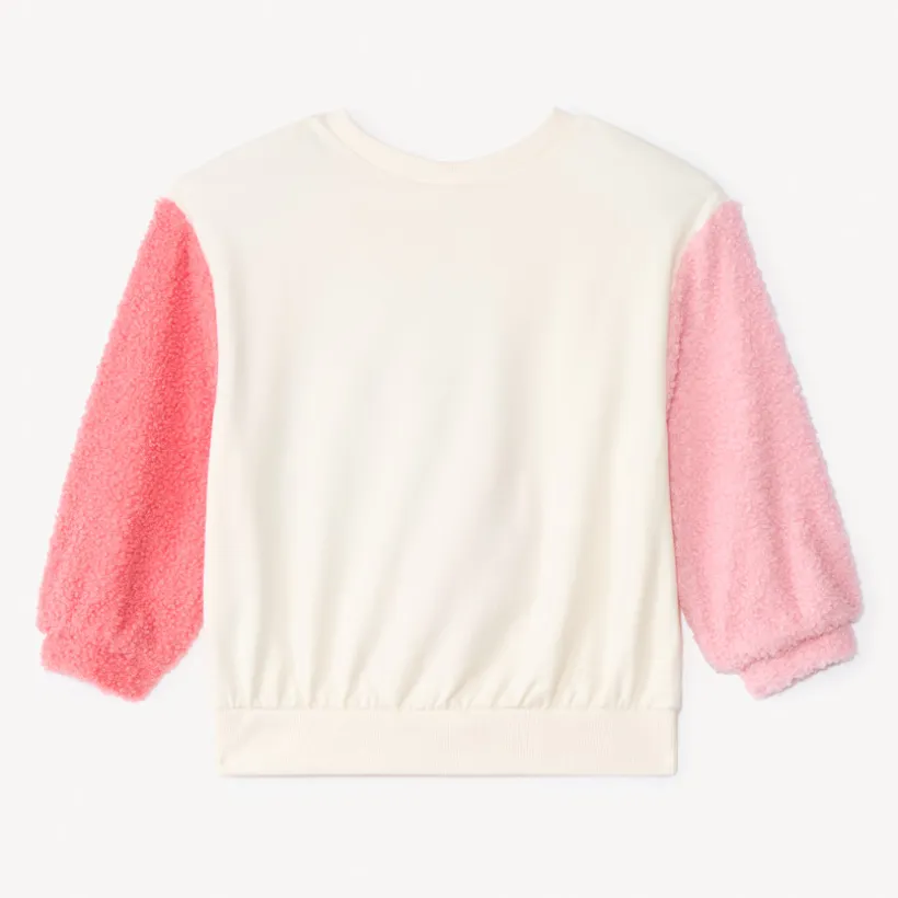 Sweatshirt in fleece met colourblock en sherpa mouwen voor babymeisje