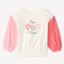Sweatshirt in fleece met colourblock en sherpa mouwen voor babymeisje