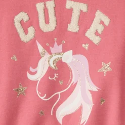 Sweatshirt in fleece met glinsterende eenhoornprint en geborduurde details voor babymeisje