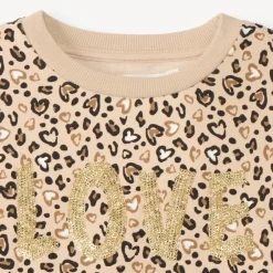 Sweatshirt in fleece met luipaardprint en gouden pailletten meisjes