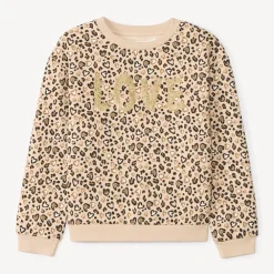 Sweatshirt in fleece met luipaardprint en gouden pailletten meisjes
