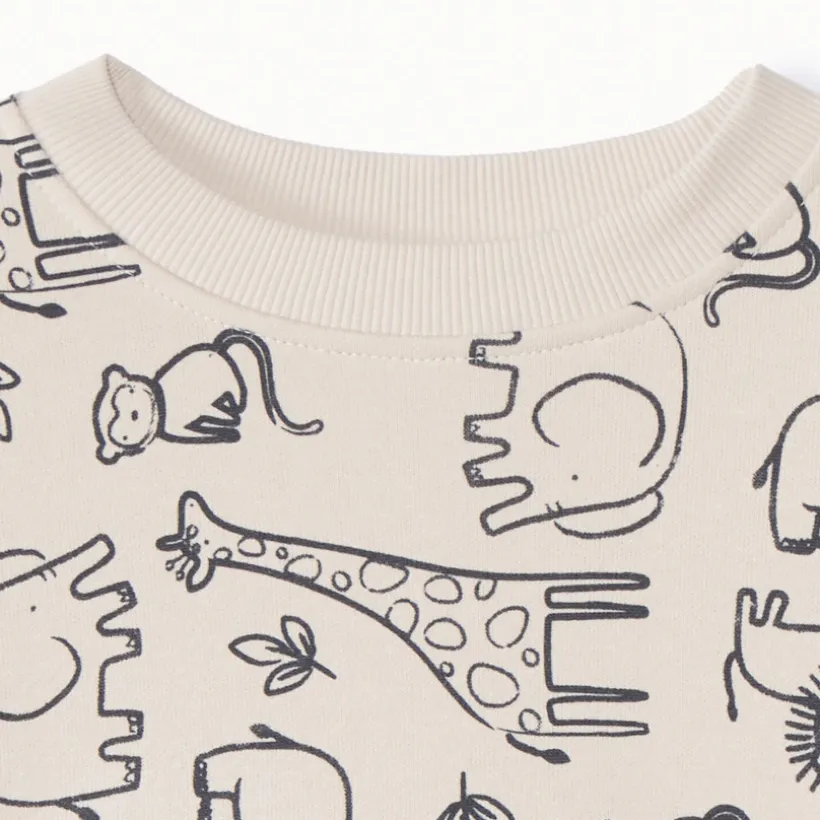 Sweatshirt in fleece met oversized pasvorm en dierenprint voor babyjongens