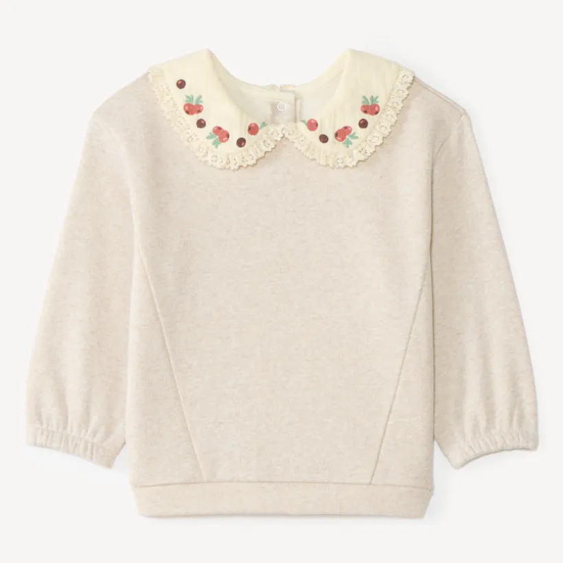 Sweatshirt met Claudine-kraag en fruitmotief voor meisjesbaby's