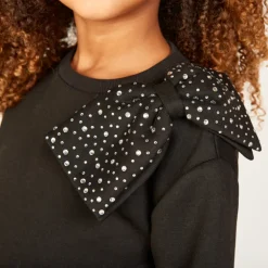 Sweatshirt met grote strass strik meisjes